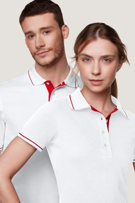 HAKRO Damen Poloshirt Casual HK203 weiß/rot Damen Poloshirt Casual HAKRO weiß/rot HK203