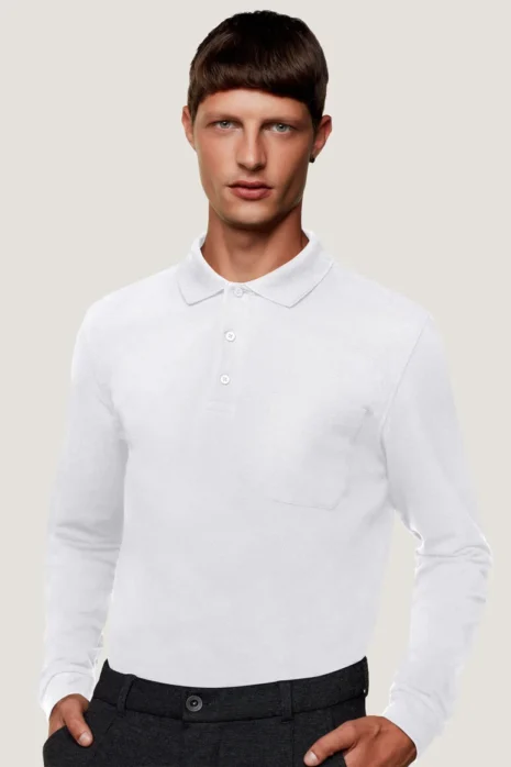 HAKRO Longsleeve-Pocket-Poloshirt Top HK809 weiß Longsleeve-Pocket-Poloshirt Top HAKRO weiß HK809