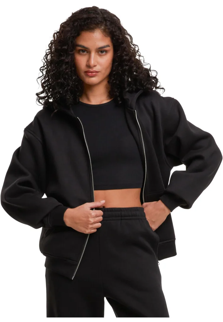 BUILD YOUR BRAND Ladies Loose Fit Zip Hoody | BY445