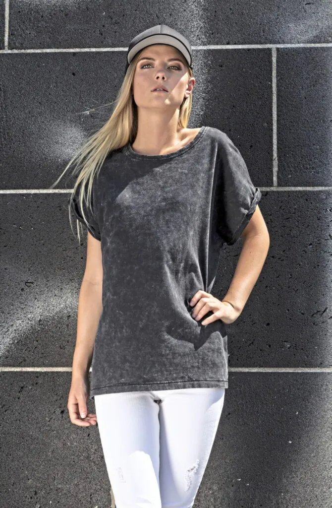 BUILD YOUR BRANDLadies´ Acid Washed Extended Shoulder Tee | BY053