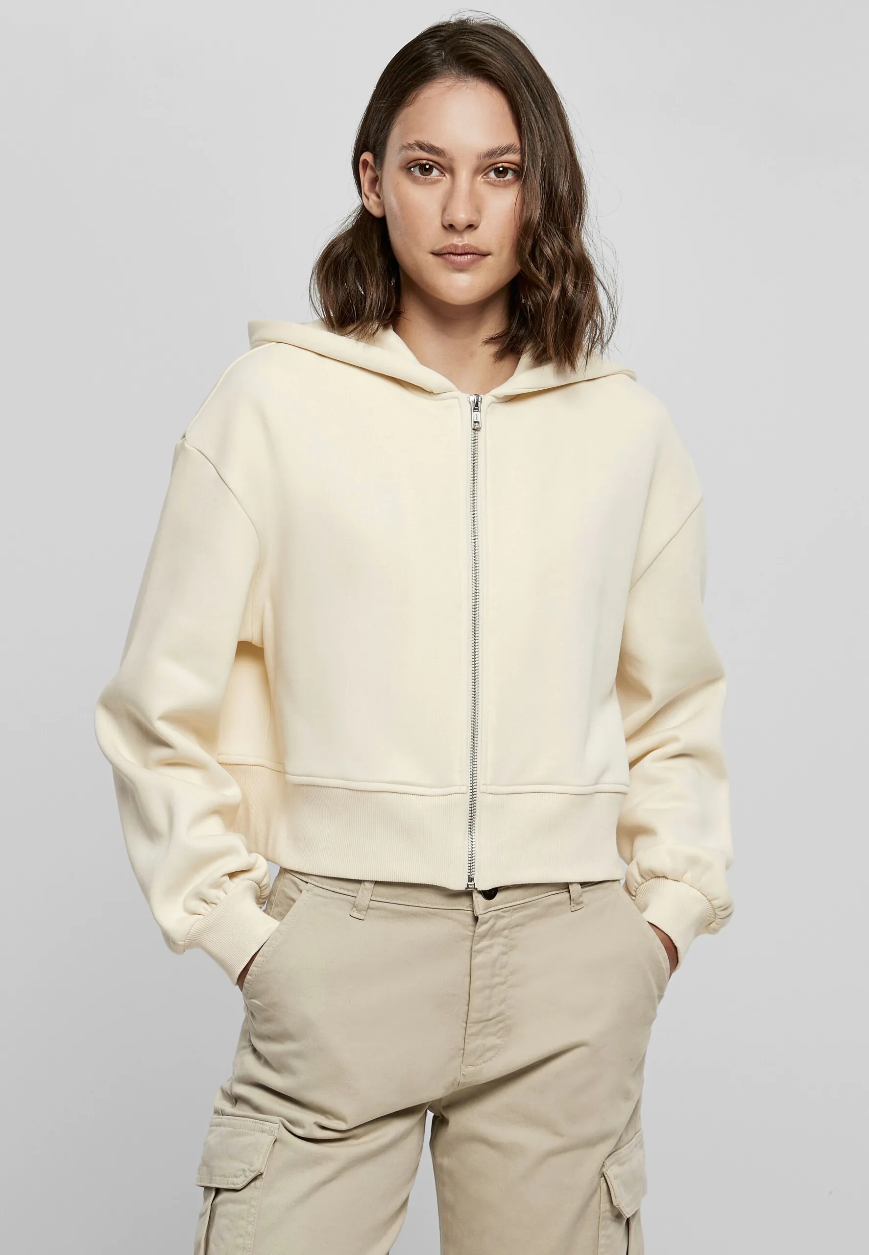 BUILD YOUR BRAND Ladies Short Oversized Zip Jacket | BY237